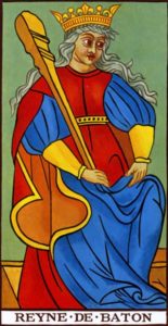  Representación Gráfica Carta Tarot Marsella Arcano Menor  Reina de Bastos