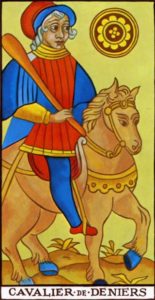  Representación Gráfica Carta Tarot Marsella Arcano Menor  Caballero de Oros