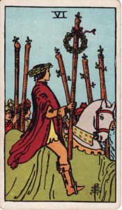 Representación Gráfica Carta Tarot Rider 6 - Seis de Bastos