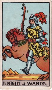 Representación Gráfica Carta Tarot Rider  - Caballero de Bastos