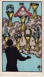 Representación Gráfica Carta Tarot Rider 7 - Siete de Copas