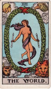 Representación Gráfica Carta Tarot Rider 21 - El Mundo