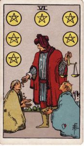 Representación Gráfica Carta Tarot Rider 6 - Seis de Oros