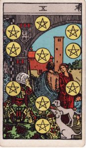 Representación Gráfica Carta Tarot Rider 10 - Diez de Oros