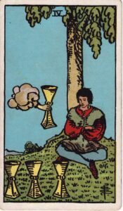 Representación Gráfica Carta Tarot Rider 4 - Cuatro de Copas